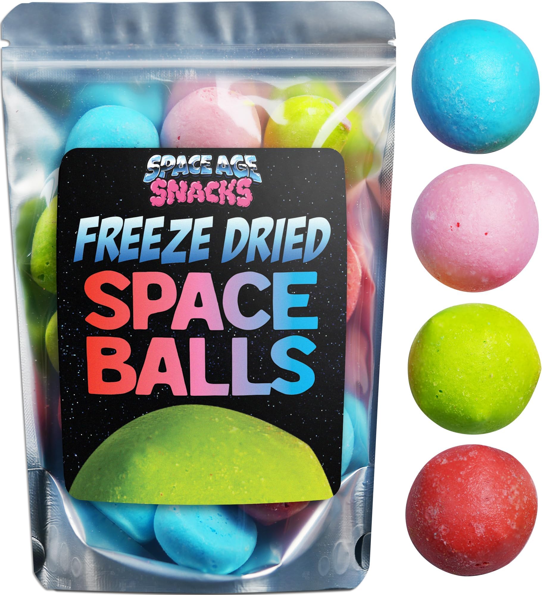 Freeze Dried Space Balls - Crunchy Premium Freeze Dried Candy Shipped in a Space Ship Box by Space Age Snacks - Dry Freeze Candy with Fun Stickers (4 Ounces)