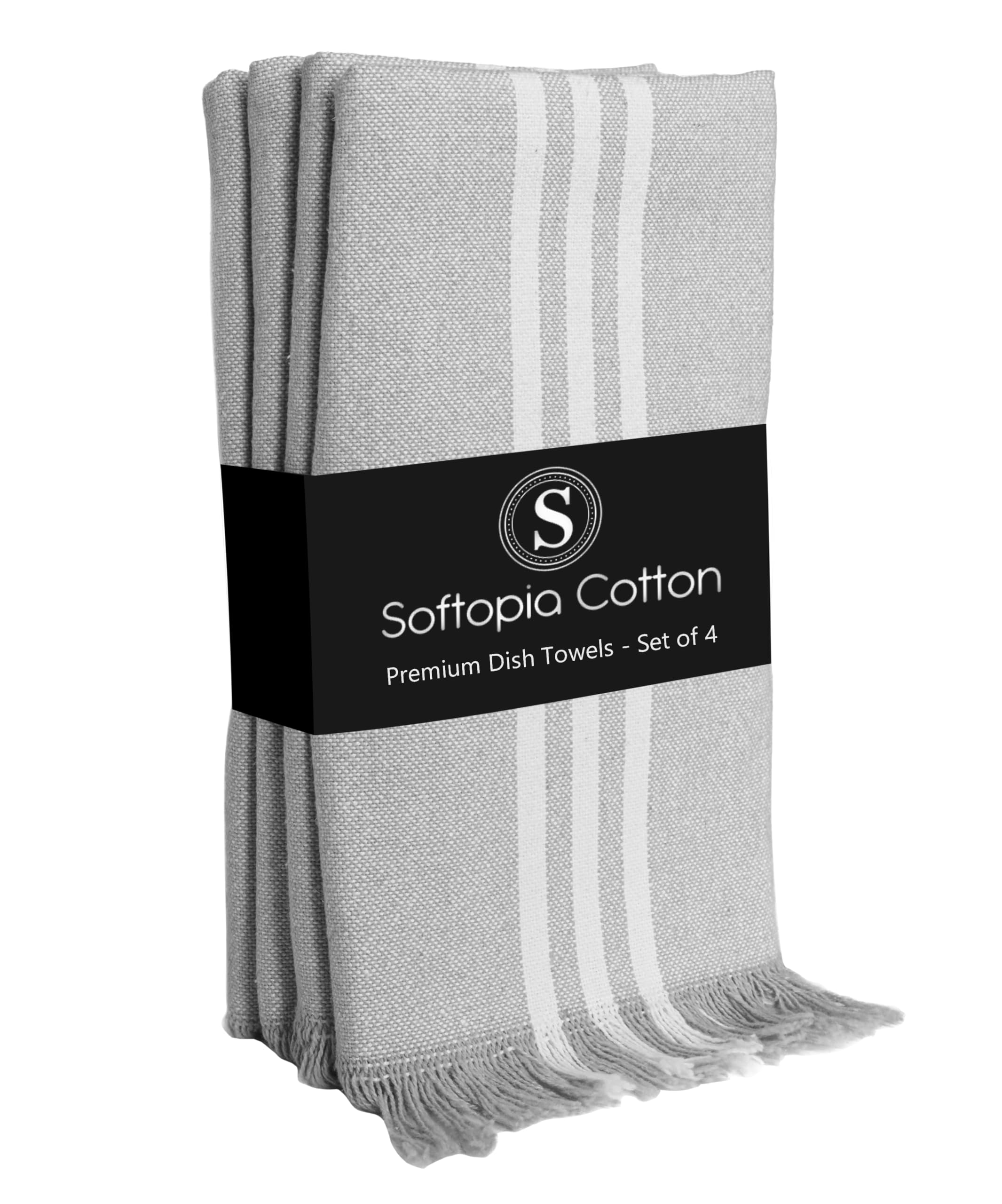 Prewashed Stripe Kitchen Towels 4 Pack, 100% Cotton Tea Towels, 16"x26" Quick Dry Dish Cloths for Drying, Reusable Wash Cloths for Cleaning, Absorbent and Washable - Light Grey