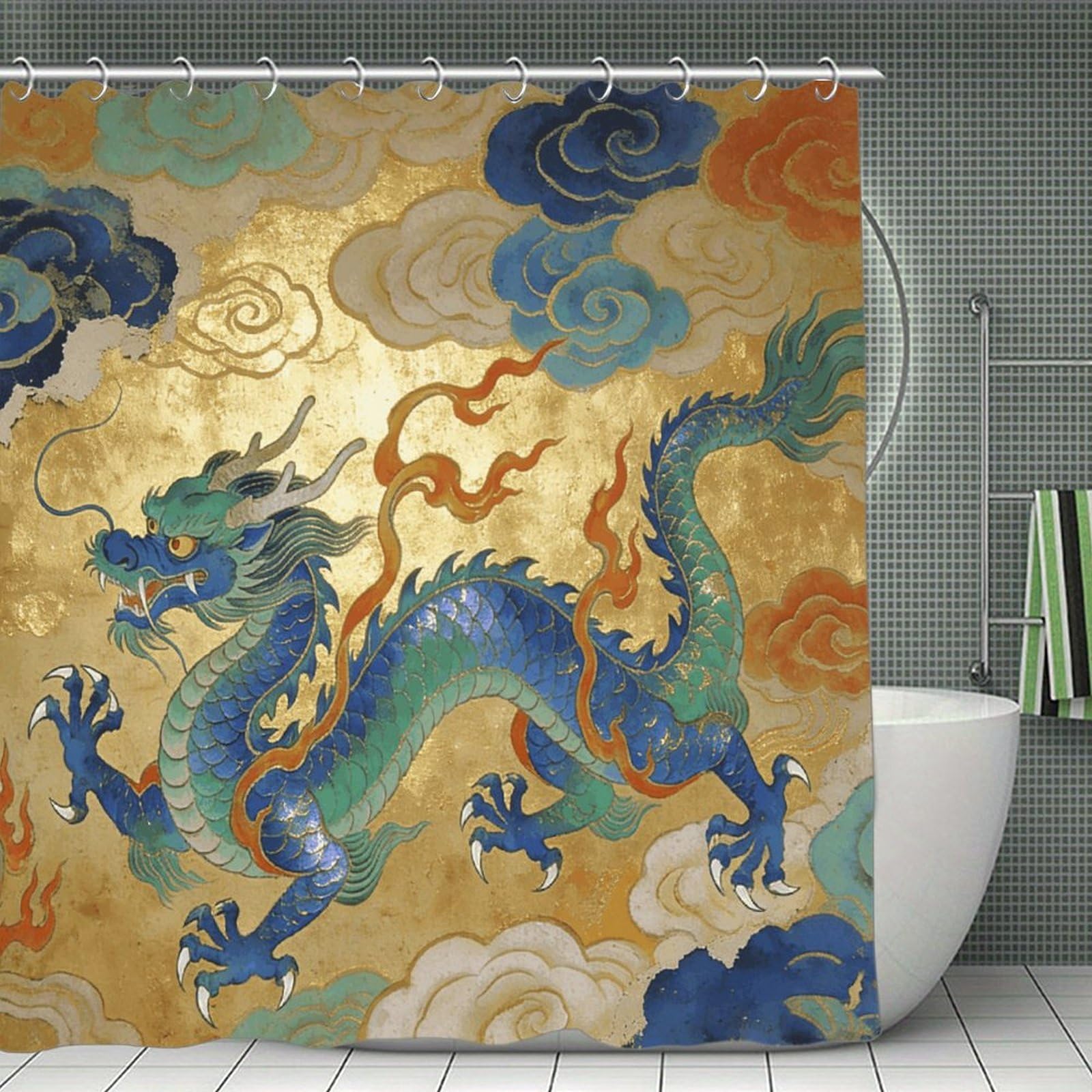 VstaDank Soaring Dragon in Auspicious Clouds Shower Curtain Light-Weight Blackout Bathroom Curtain Washable Shower Liner 71x71 Inch Bath Curtain with Metal Holes Bathtub Bath Room