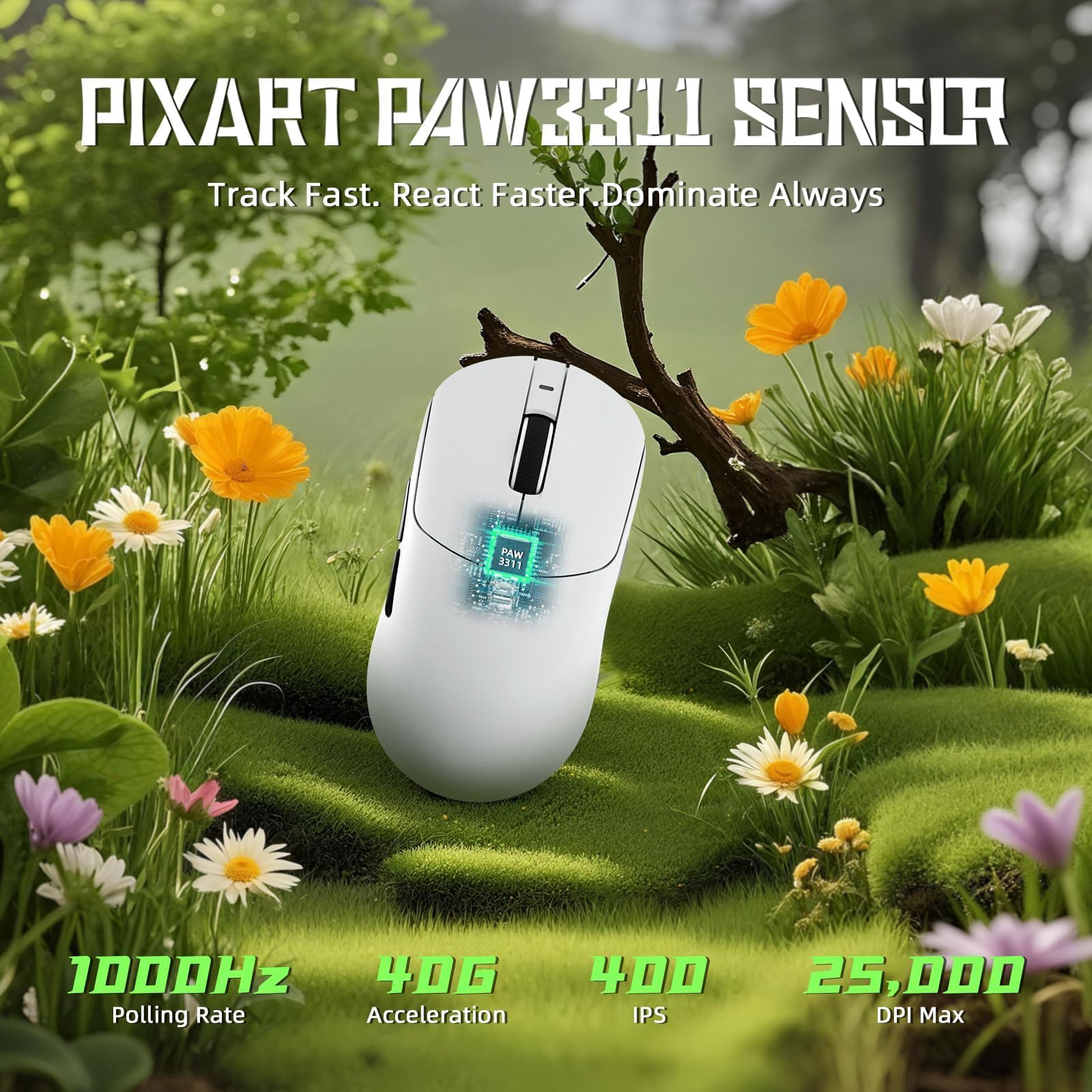 ATTACK SHARK X8 SE Mouse da Gaming Wireless, Leggero 55g, Sensore PAW3311, Chip BK52820, 25.000 DPI, Connessione BT/2,4G/USB-C, 80 Milioni di Click, Batteria 500mAh, Driver Web per PC/Mac–Bianco