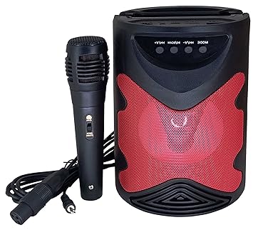 Techobucks Bluetooth Speaker with Wired Mic,LED Colour Changing Lights, Mobile Holding Space, AUX, FM, USB, TF Card Support