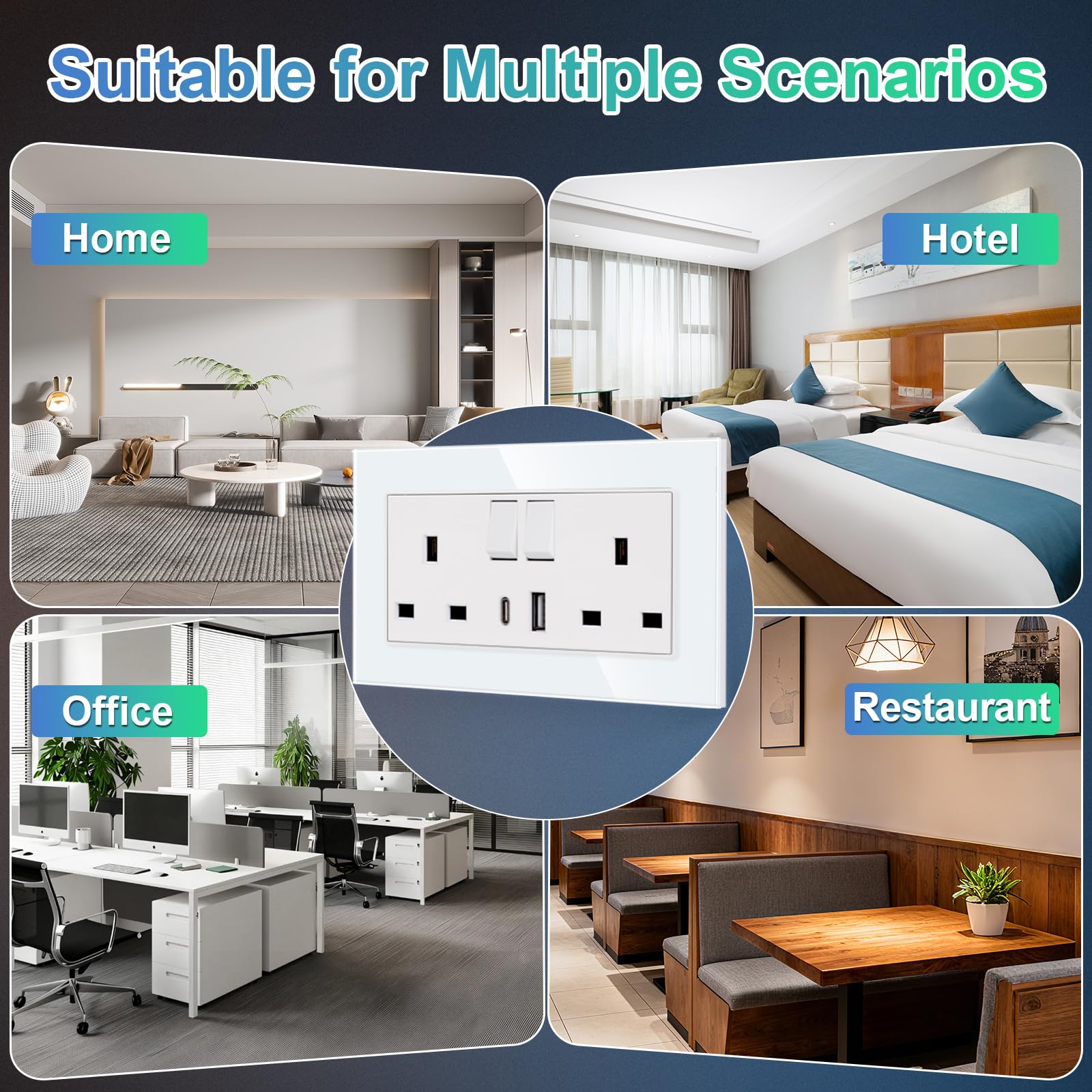 CNBINGO Paquete de 5 enchufes dobles con USB, enchufes dobles con USB A y tipo C, enchufe eléctrico de pared blanco