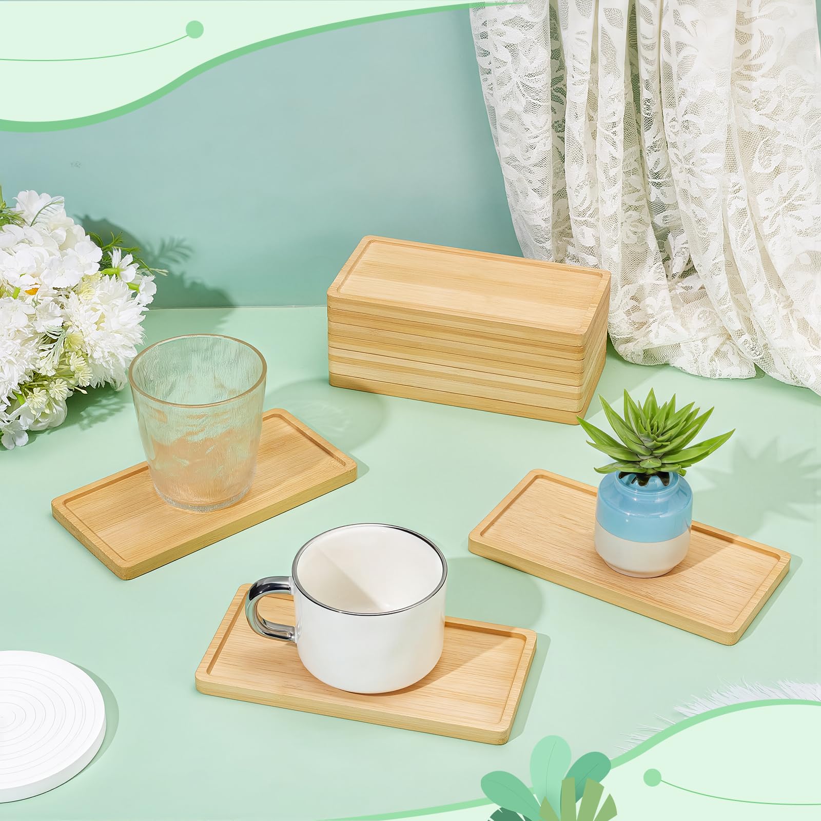 24 bandejas pequeñas de bambú rectangulares para lavabo, bandeja para servir de 6,6 x 3,4 pulgadas, apilable, de madera, para baño, mostrador, comida, aperitivo, té, postre, cocina, hogar