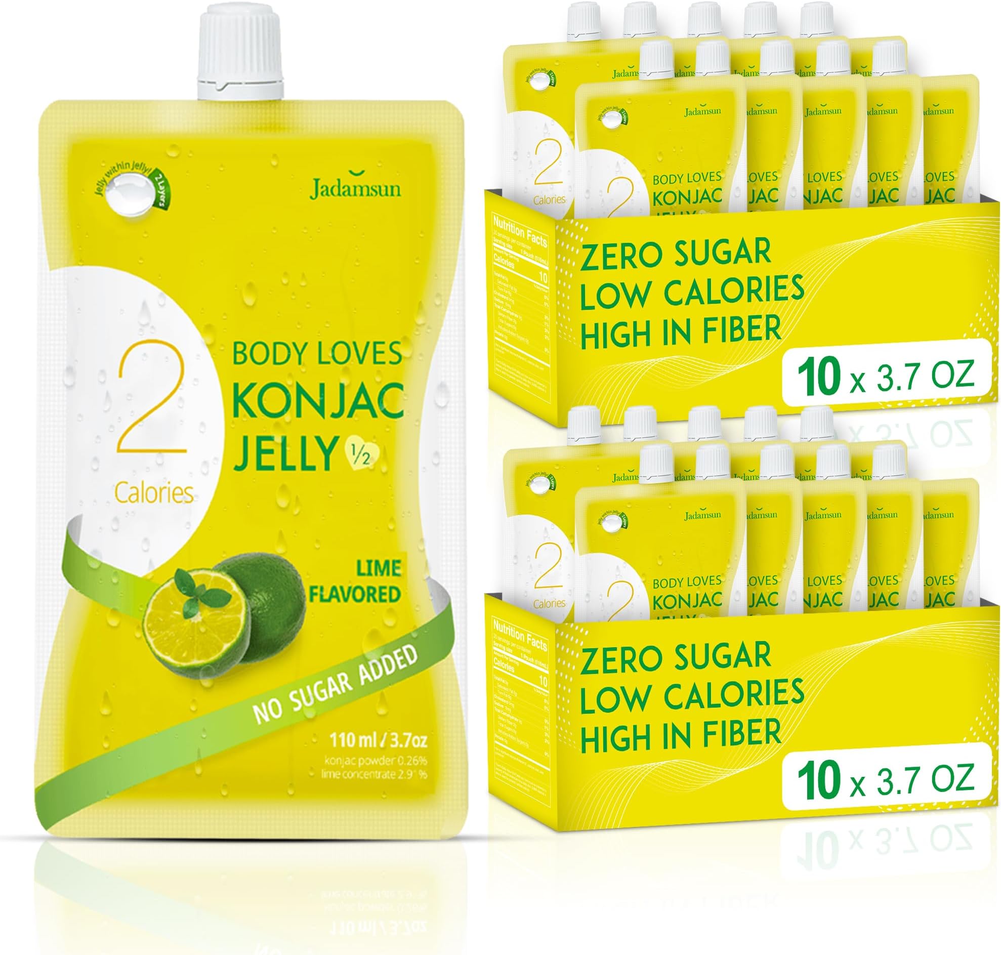 Jadamsun Konjac Jelly Juice (Lime, 20 pcs) - Delicious Low-Calorie Healthy Korean Snack, Drinkable Fruit Snack, Sugar-Free, Vegan, Gluten-Free