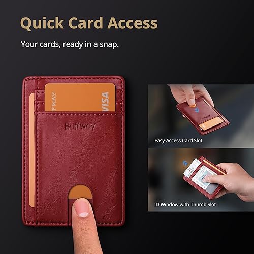 Miniatura 122 de Buffway - Billetera delgada minimalista de cuero con protección RFID para hombre y mujer