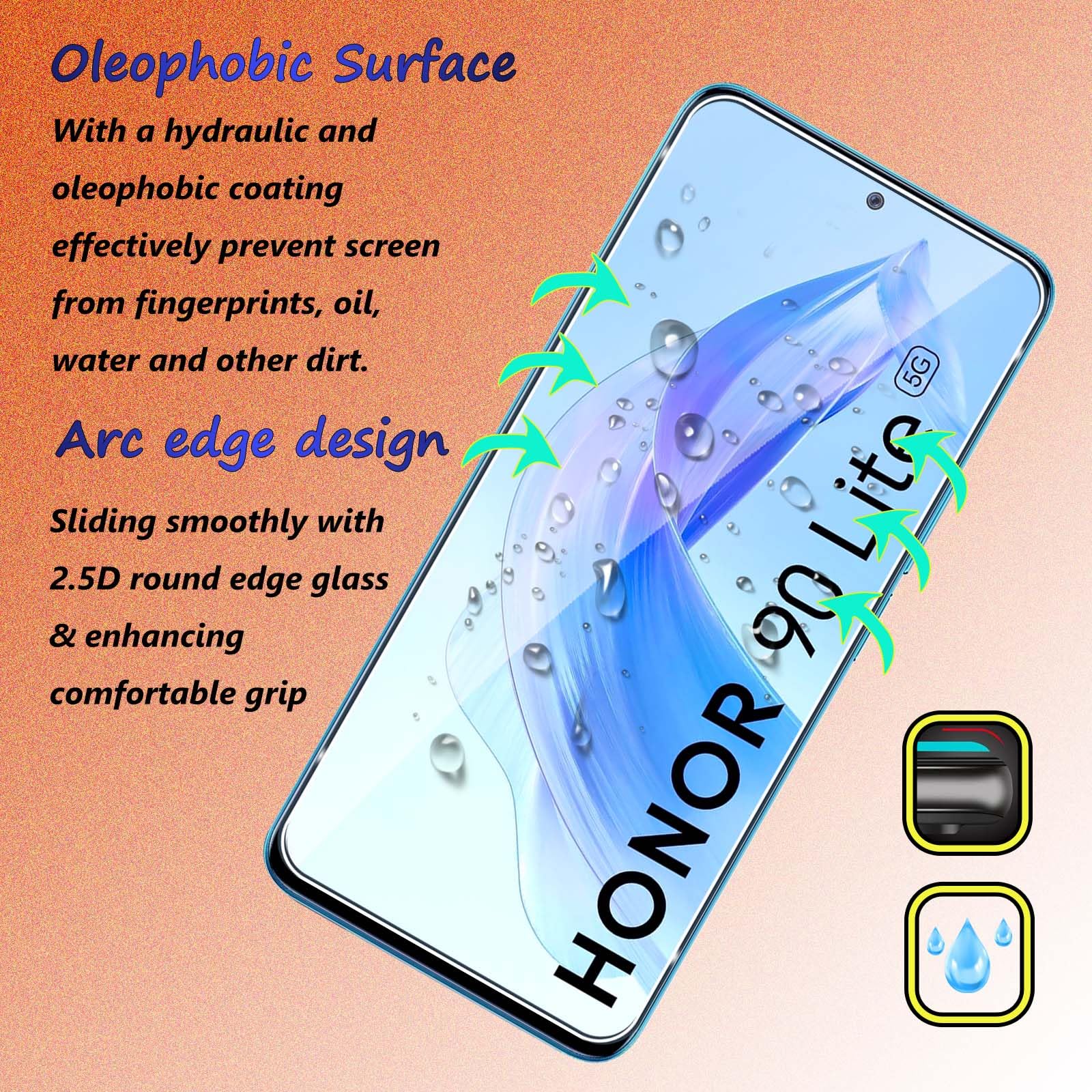 Fyqzio [3+2 pezzi Vetro Temperato Compatibile con Honor 90 Lite e Fotocamera Pellicola Protettiva,Senza Bolle,Durezza 9H,Anti-Graffio,HD Protezione Schermo