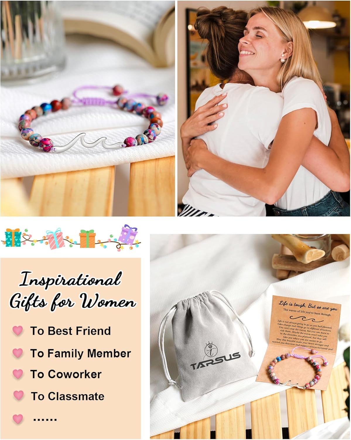 Tarsus Inspirational Gifts for Women Men, Through The Waves of Life, Life is Tough but so are You, Encouragement Bracelet Thoughtful Gifts for Friend Sister Coworker... - Image 7
