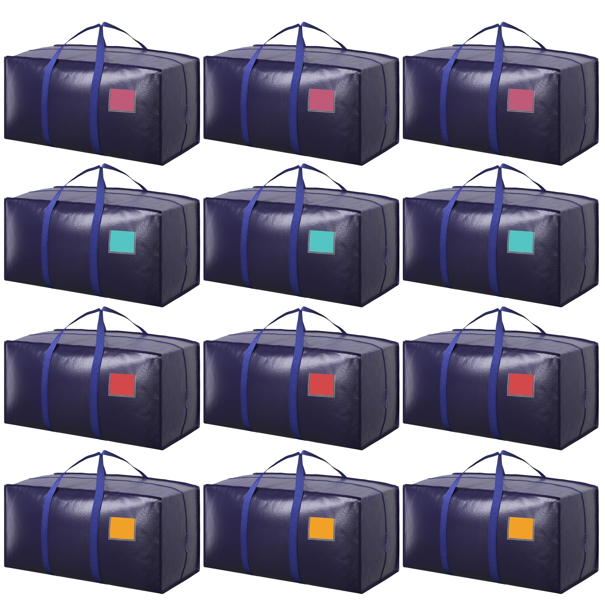12 Pack Moving Bags with Full-Open Side Zipper, Extra Large 93L Heavy Duty Waterproof Foldable Storage Totes for College Dorm, Moving &amp; Home OrganizationDarkBlue