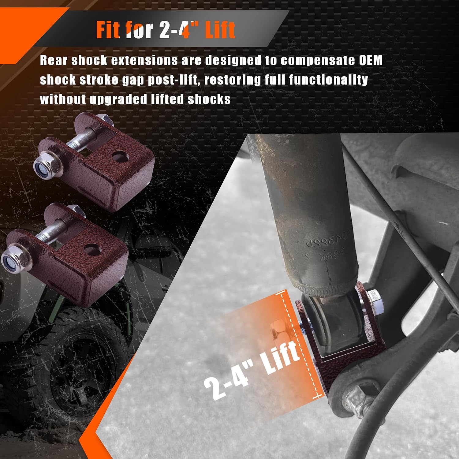2-4" Rear Shock Extensions for Silverado 1500/Sierra 1500 1999-2026, Heavy-Duty Steel for Rear Lift between 2-4 Inch, also fit for Escalade/Suburban 1500/Tahoe/Yukon 2007-2021