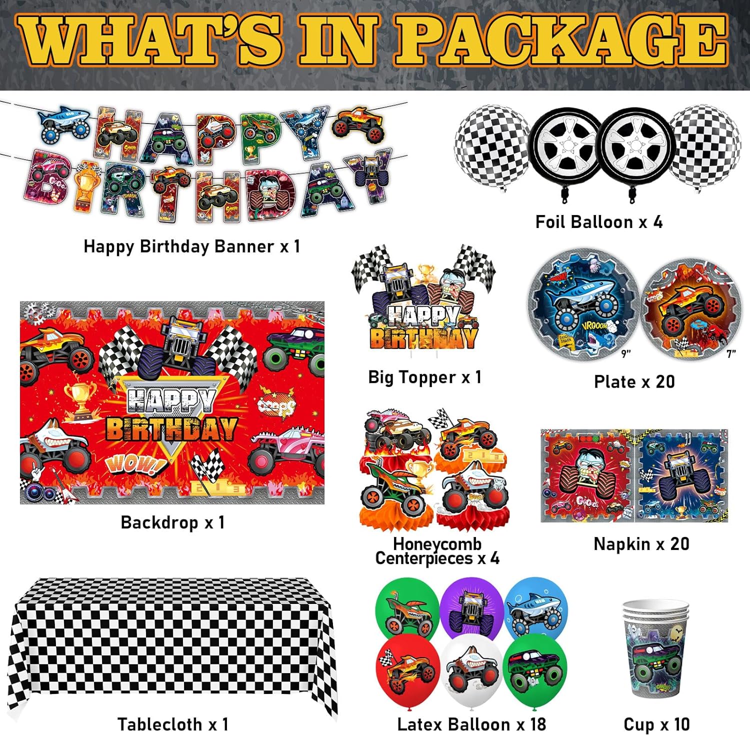 Truck Birthday Party Supplies Truck Theme Party Decorations, Include Tablecloth Banner Plate Napkin Cups