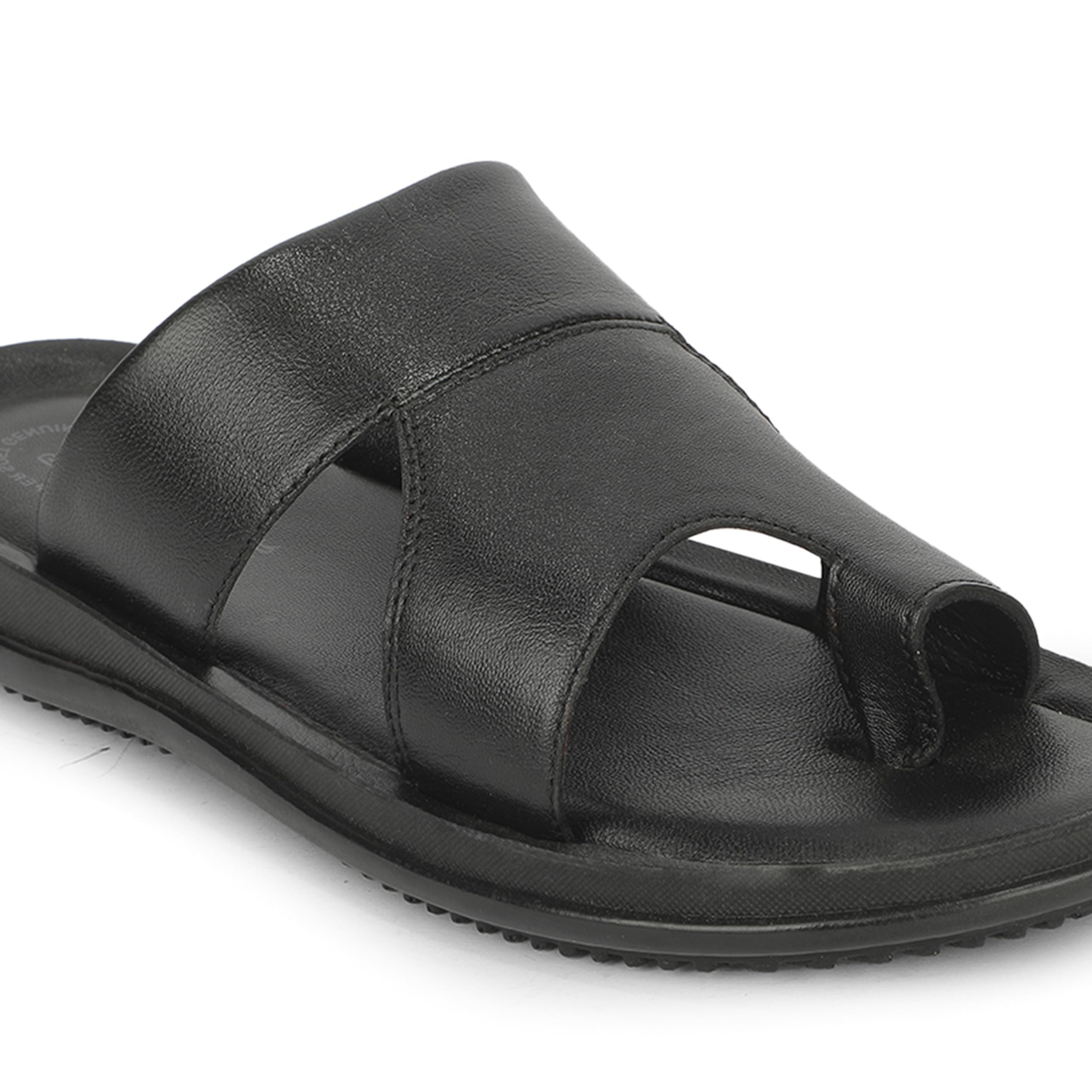 Mens Sandal Black | Genuine Upper Leather Construction with Breathable Insole and Super Soft Pu Sole | Comfortable Arch Support Casual Footwear for Daily Indoor and Outdoor Use-image-22