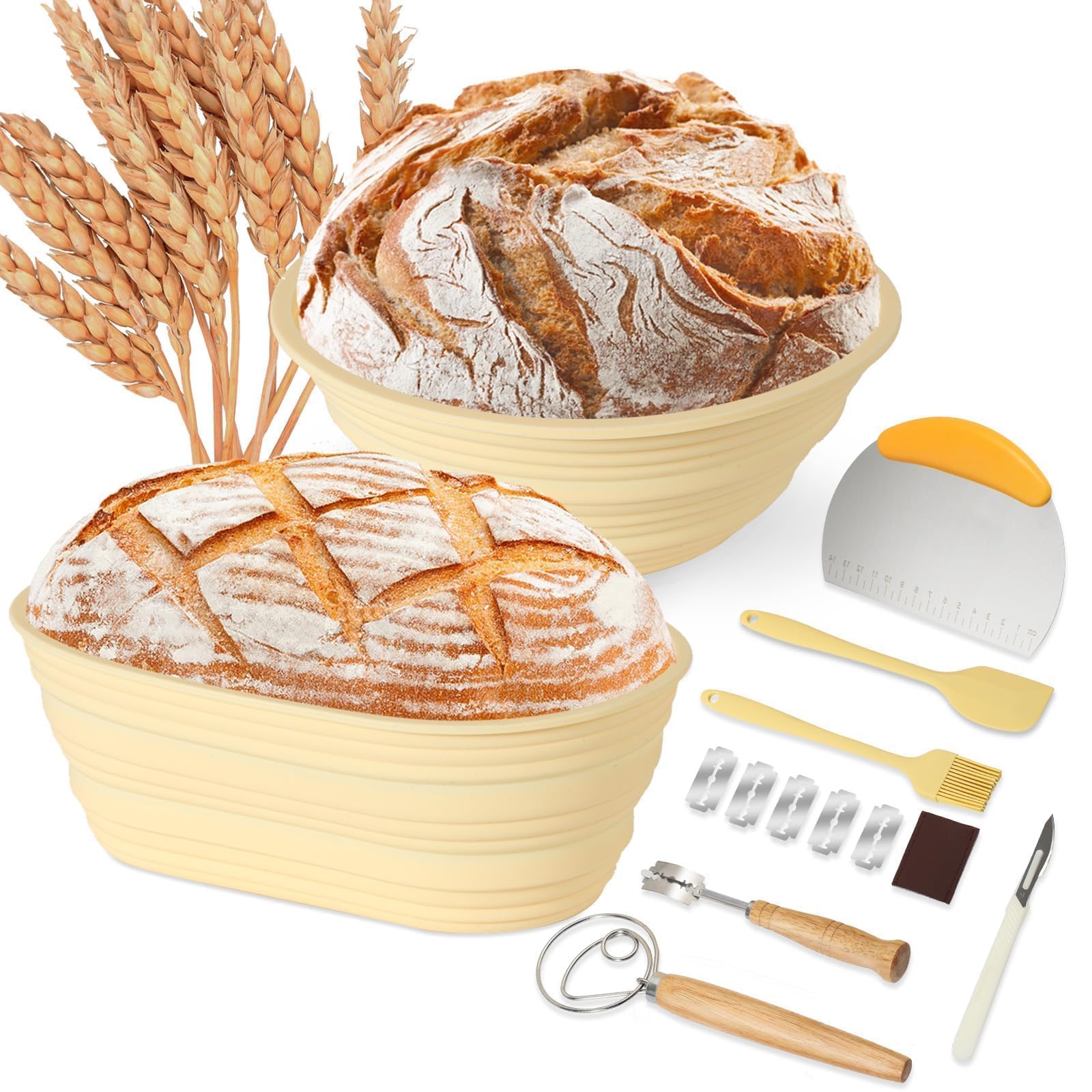 Zestaw Silikonowych Kosz Fermentacyjny, 23 cm Okrągły I 25 cm Kosz Fermentacyjny Owalny, SkłAdany Zestaw Do Przygotowania Zakwasu, Akcesoria Do Pieczenia Chleba.