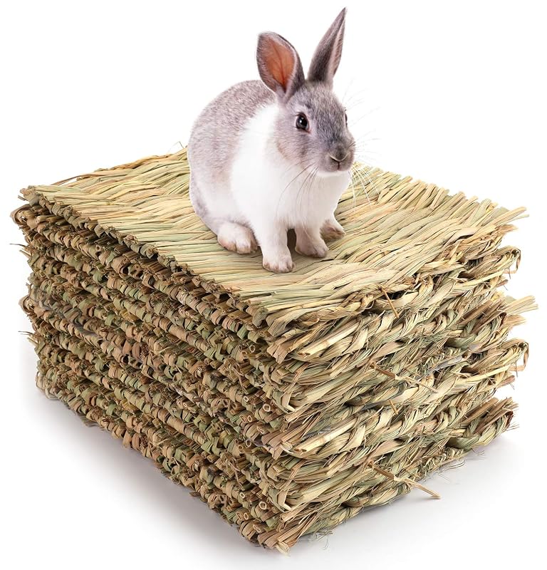 Tapete de capim trançado para coelhos e pequenos animais Yesland, retangular, pacote com 12