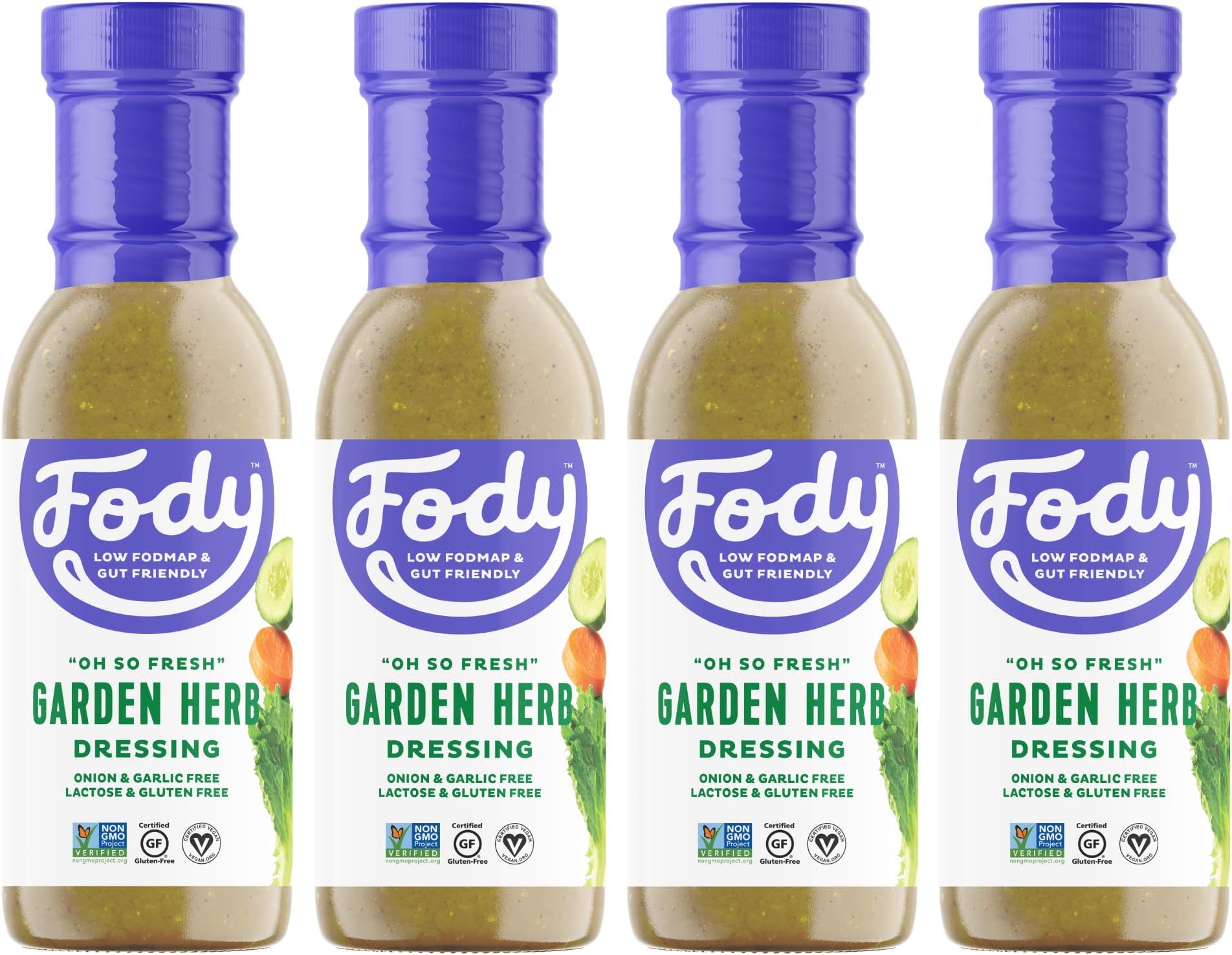 Fody Foods Vegan Garden Herb Salad Dressing Pack Low FODMAP Certified, Keto, Gut & IBS Friendly, Non GMO, 8 Ounce, Pack of 4