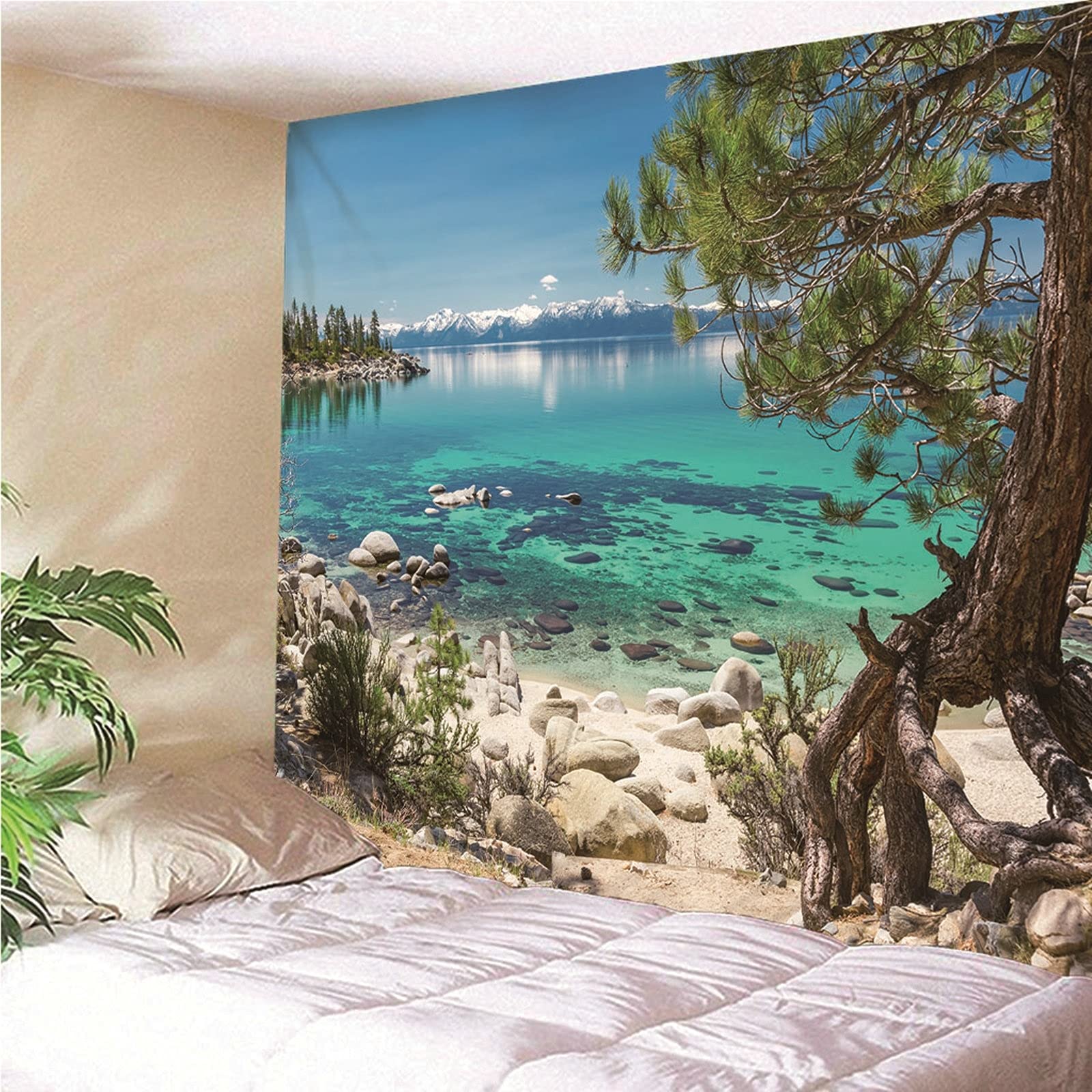 Tapiz De Azul Verde, Tela Pared Playa Pared de Hogar, Pareo/Toalla de Playa Grande, Sofá- 300x260CM