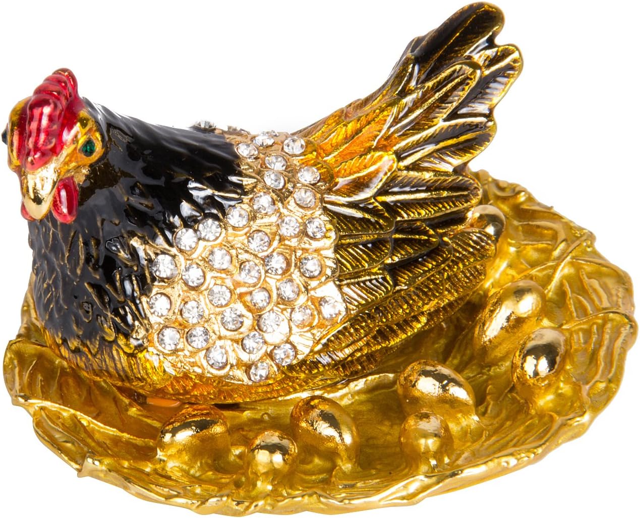 QIFU Hand Painted Enameled Hen Style Decorative Hinged Jewelry Trinket Box Unique Gift for Home Decor