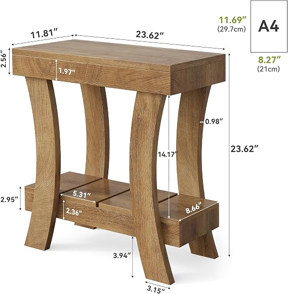 LITTLE TREE Narrow Side Table with Storage, 2-Tier Rectangular End Table