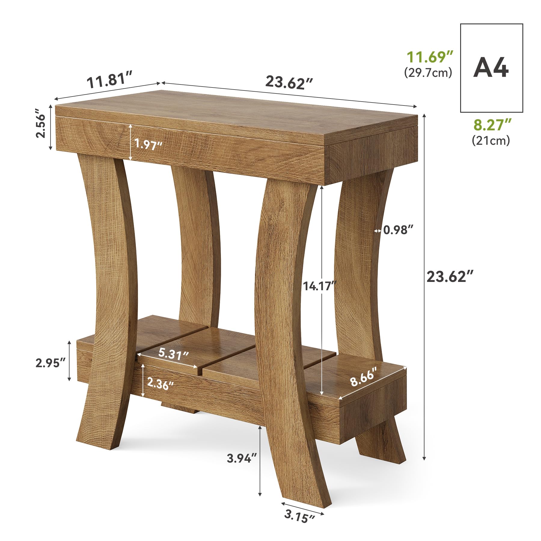 Tribesigns Tavolino Laterale da Divano con Ruote, 60 x 30 x 60 cm Tavolino da Salotto in Legno Stile Rustico, Comodino per Camera da Letto, Ufficio e Piccoli Spazi