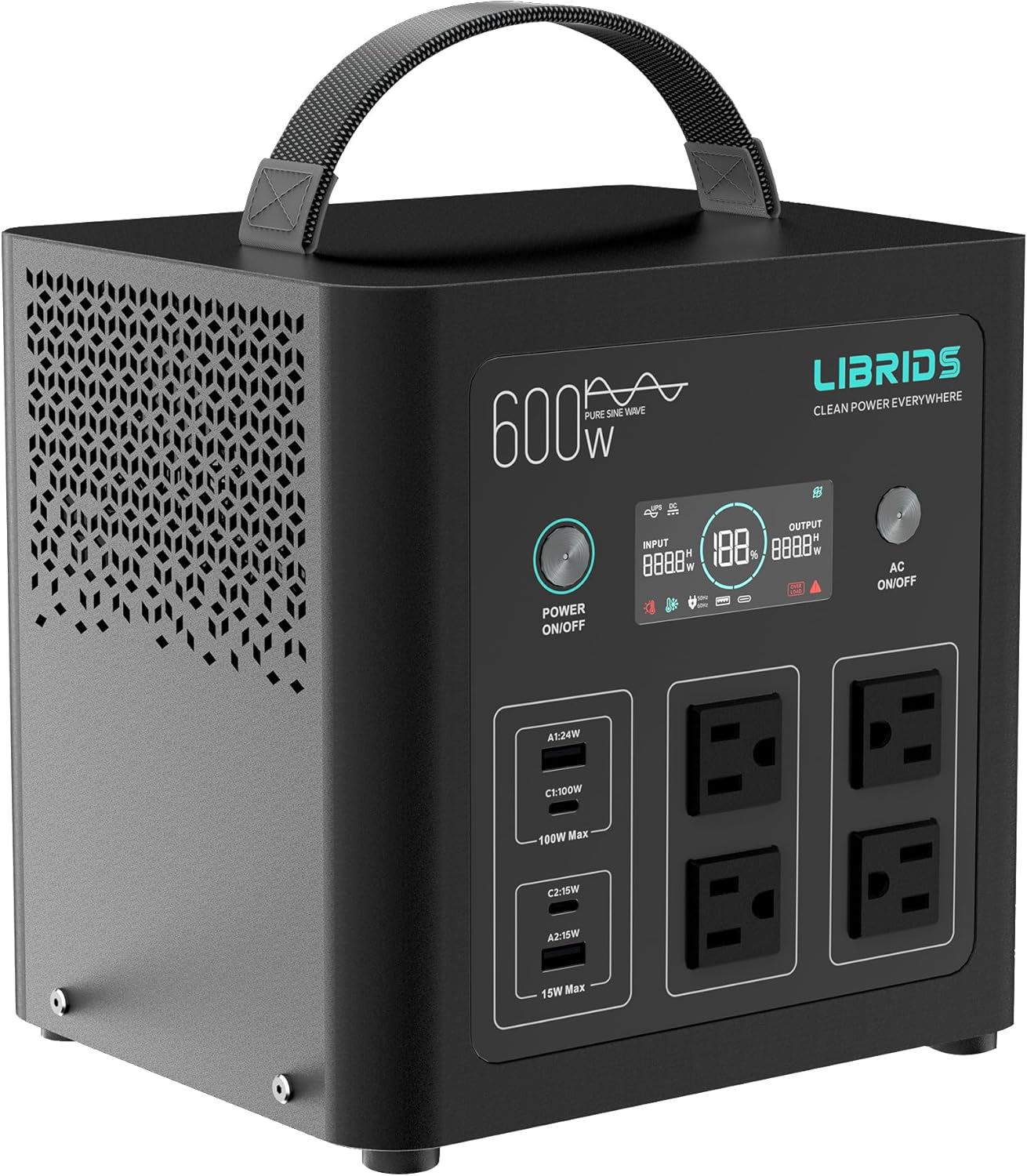 LIBRIDS Fast Charge Power Station, 640Wh 600W Solar Generator, LiFePO4 Battery Pack with 8 Ports for Power Outages