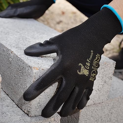 Miniatura 8 de 12 pares de guantes de trabajo para hombre, guantes de agarre ligeros para el trabajo, disponibles en 4 tamaños, guantes recubiertos de goma de