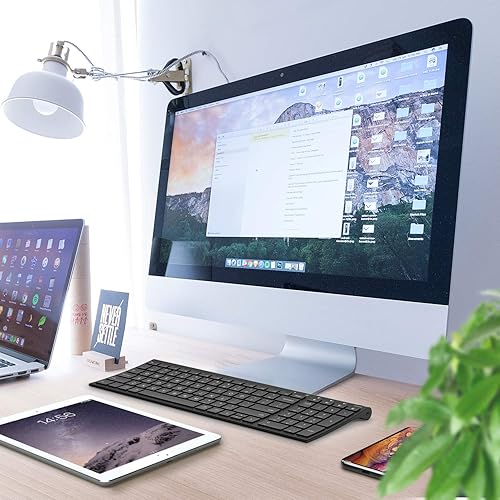 Vista 21 de iClever - Teclado Bluetooth recargable para varios dispositivos, bluetooth 5.1 con teclado numérico, diseño ergonómico, tamaño completo, conexión