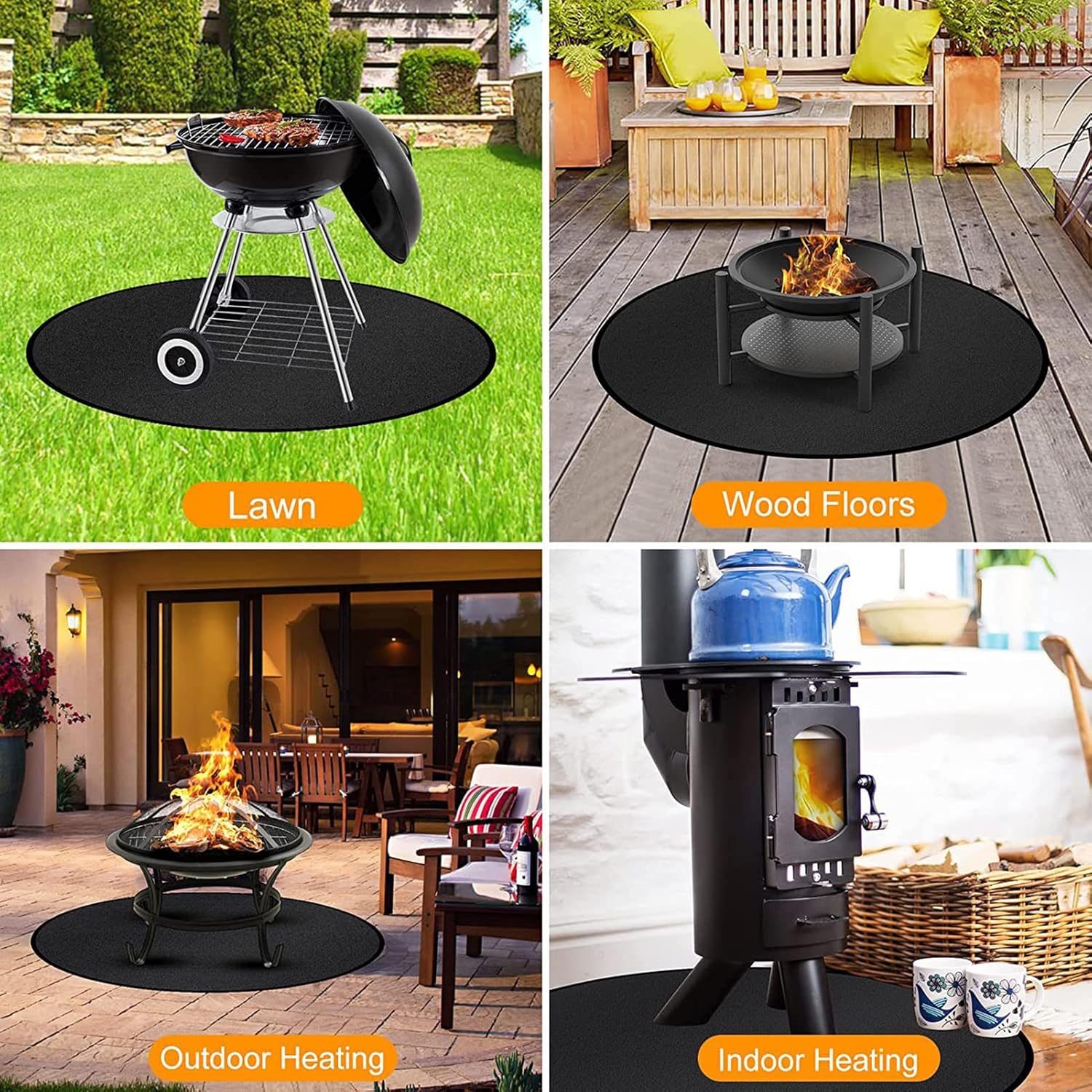 Round Fire Pit Mat for Decking,Under Grill Splatter Mat,Fireproof Heat Resistant Mat,Foldable Water Resistant Protector Pad for Outdoor Deck Patio