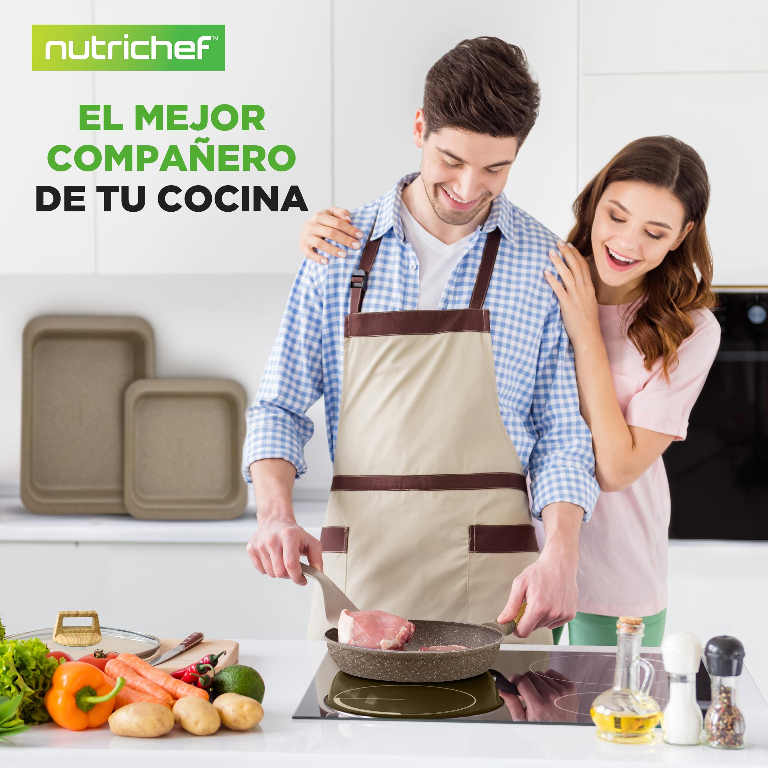 Nutrichef Bateria de Cocina, Antiadherentes, 22 Piezas, Completo, Profesional, Resistentes al Calor