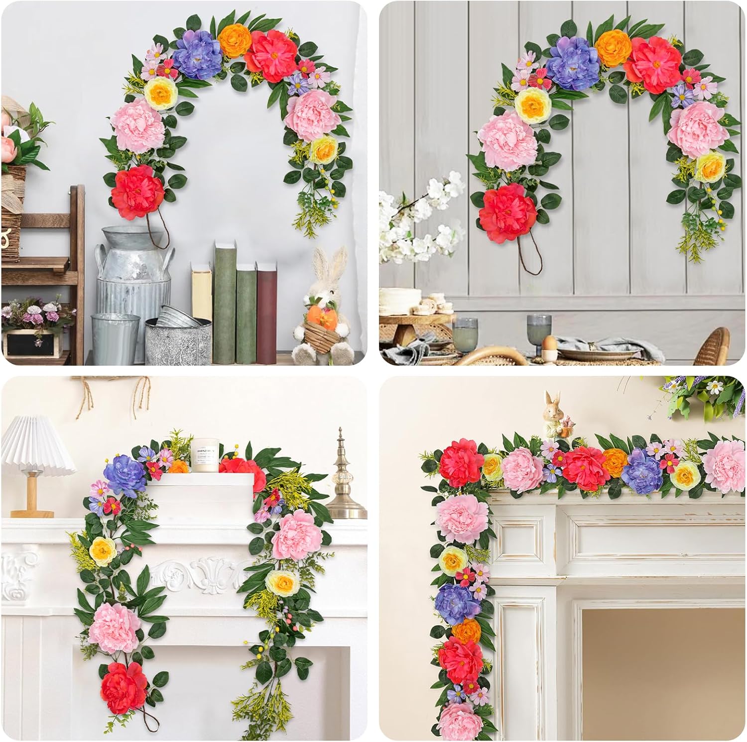 Briful 6FT Floral Spring Garlands with Flowers, Door Summer Garland, Mantle Fireplace Garland with Roses & Peonies, Centerpiece Table Porch Decor, Farmhouse Door Decor