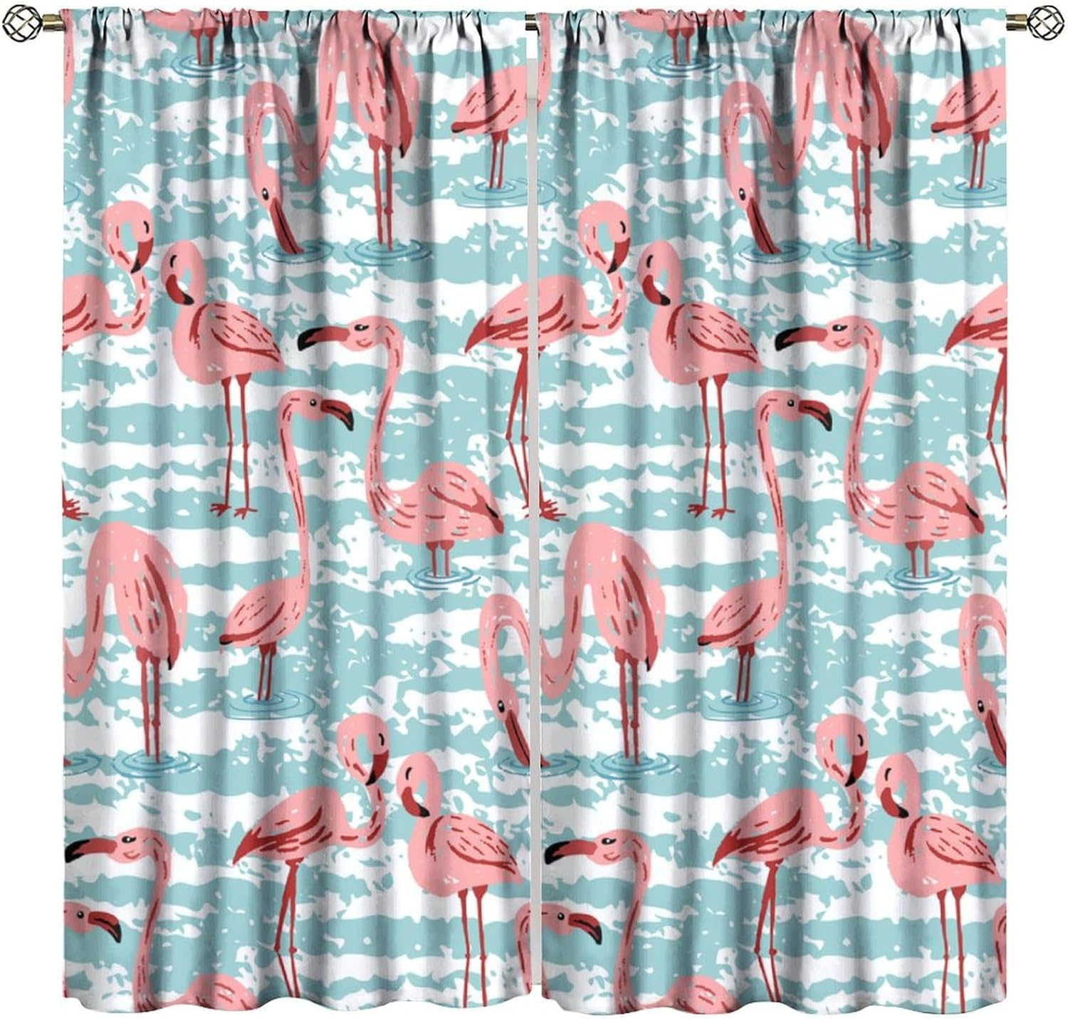 Flamingo Curtains, Tropical Pink Flamingos Blue Ripple Background Pattern Window Treatments, Print Blackout Drapes 2 Panel Set for Living Room Bedroom Kitchen21 W X 54" L