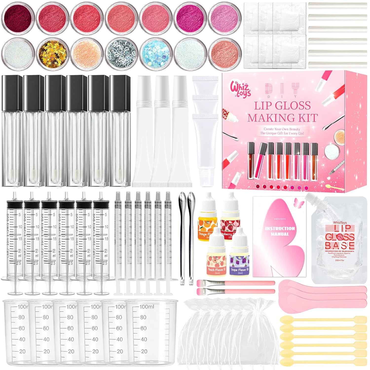 Lip Gloss Making Kit, Lip Gloss Kit, Diy Lipgloss Set, Fun Make Your Own Lipgloss Kids，Party Birthday Gifts for Girls, Women, Moisturizing Lip Gloss Base