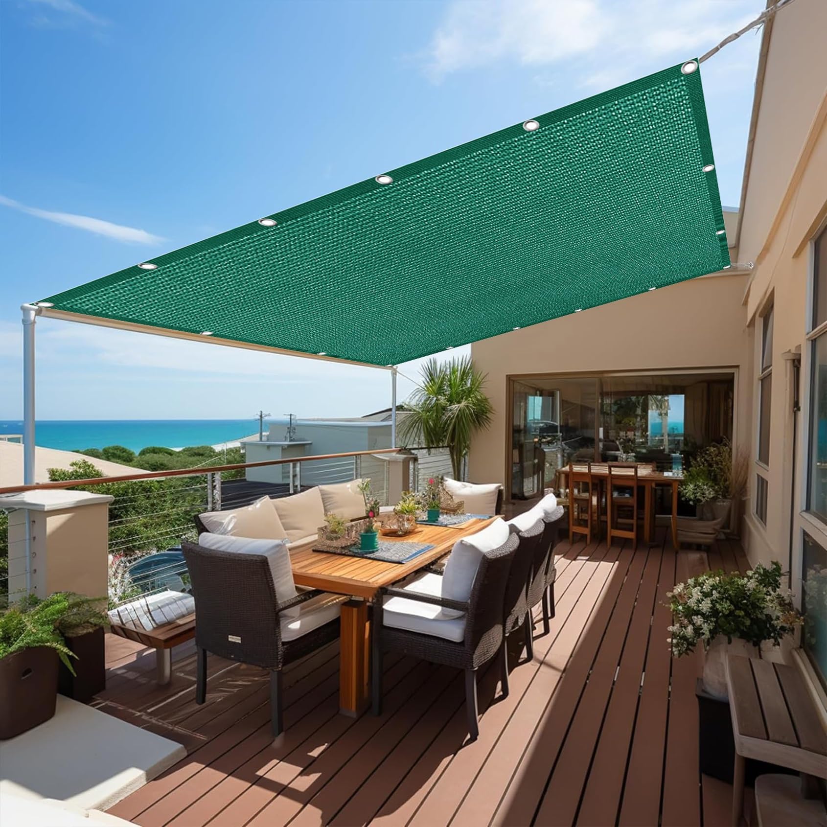 Toldo Vela de Sombra 260 x 300 cm, Resistente HDPE Prueba de Viento, Solar Sombra Paño Mallas de Sombreo, Toldos y Velas para Patio, para Patio,Jardín,Exteriores, Verde Oscuro