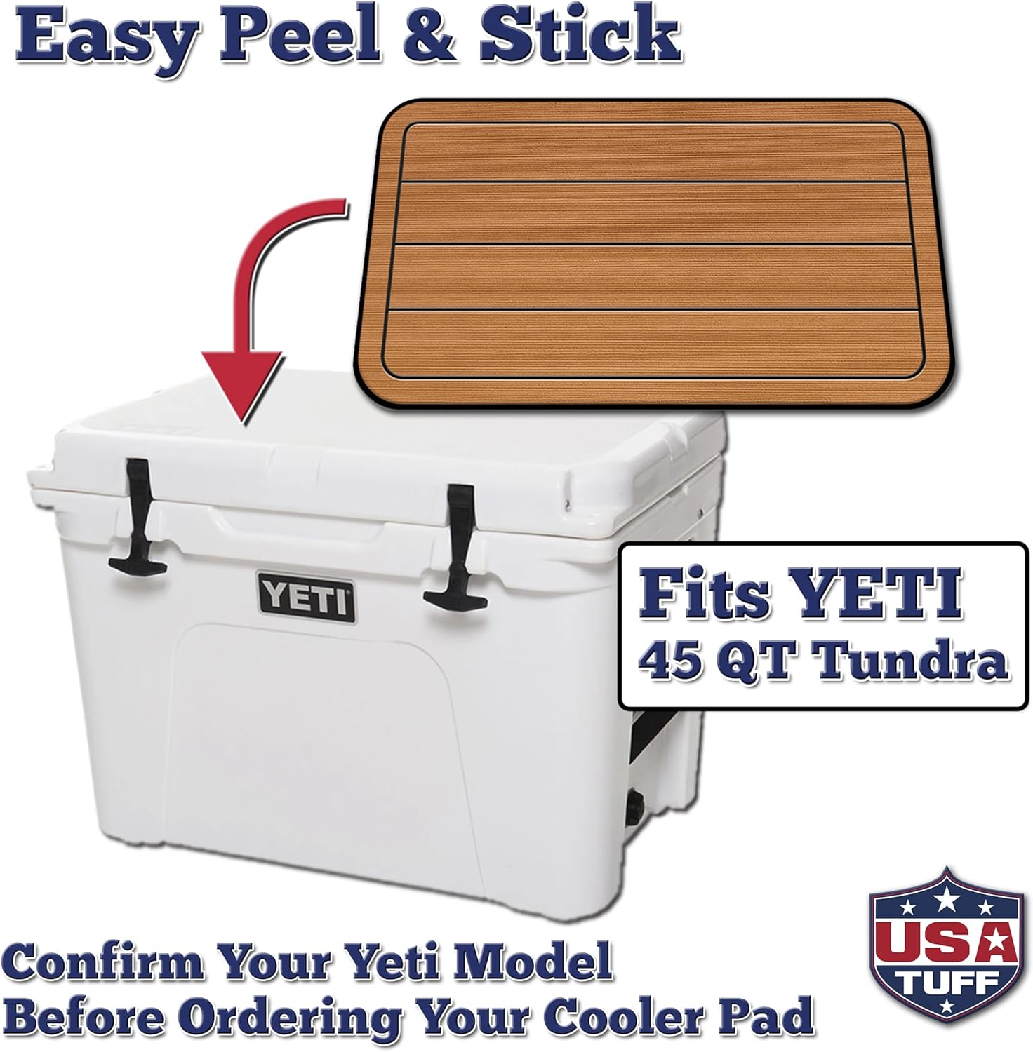 USATuff SeaDek EVA Mat Cooler Pad fits YETI | Peel & Stick Application | Non Slip Comfort Accessories - Teak Lines (Mocha-Black)
