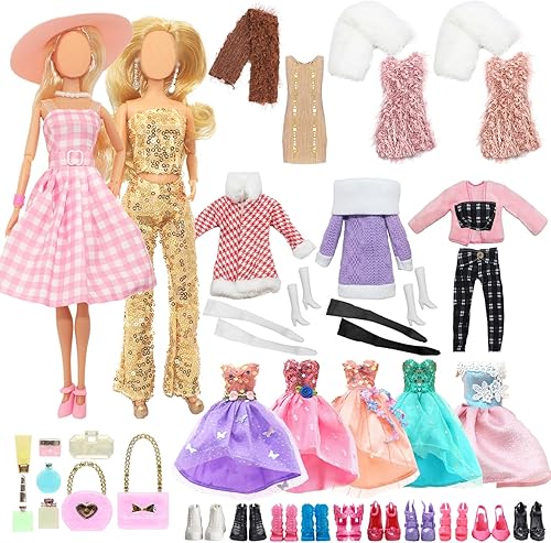 36 piezas de ropa de muñeca para muñeca de 11.5 pulgadas, incluye 1 vestido rosa de la película, 1 traje de lentejuelas, 1 juego de invierno, 3