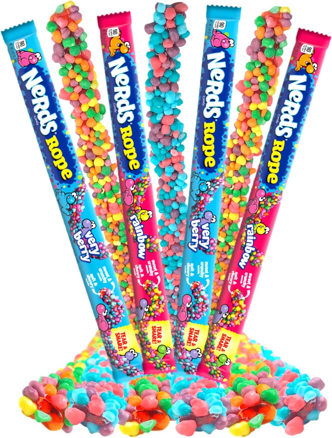 Nerds Rope Rainbow & Very Berry Bundle - Nerds Candy with Crunchy Outside and Chewy Inside (Pack of 4) + World of Candy Sticker Included