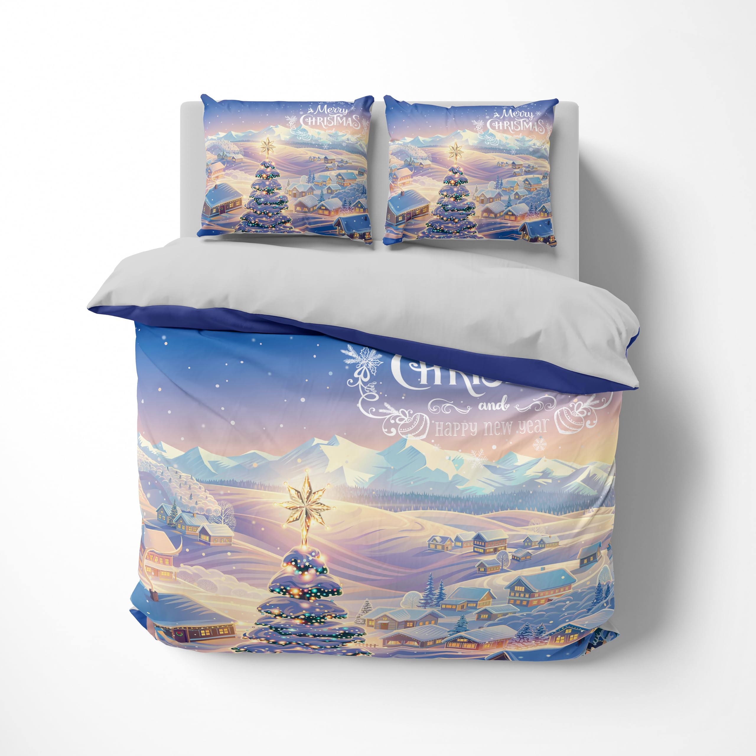 Parure de lit réversible Noël FEBE housse 135x200 microfibre