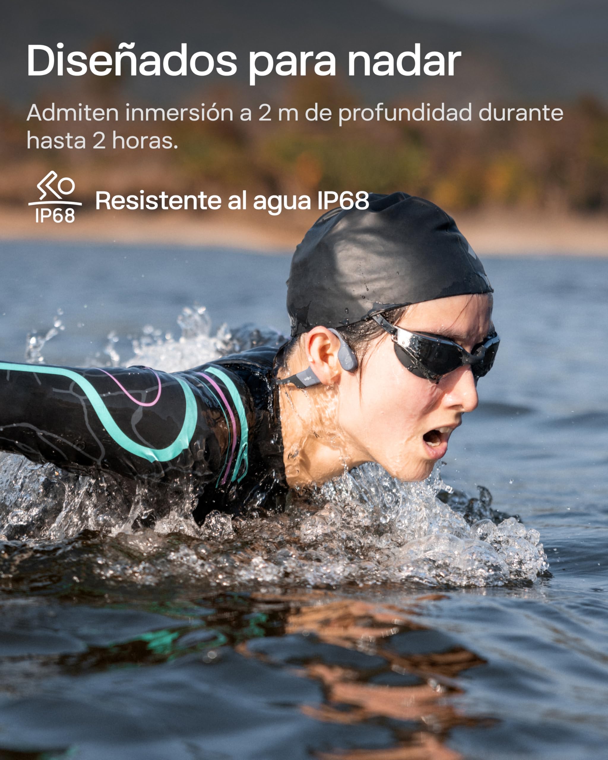 SHOKZ OpenSwim Pro Auriculares Conducción Ósea Natación Bluetooth 5.4, Gris | Impermeable IP68 | Mics con Cancelación Ruido | Carga Inalámbrica | 9H Autonomía | 32GB MP3 | Open-Ear | para Nadar Deportivo