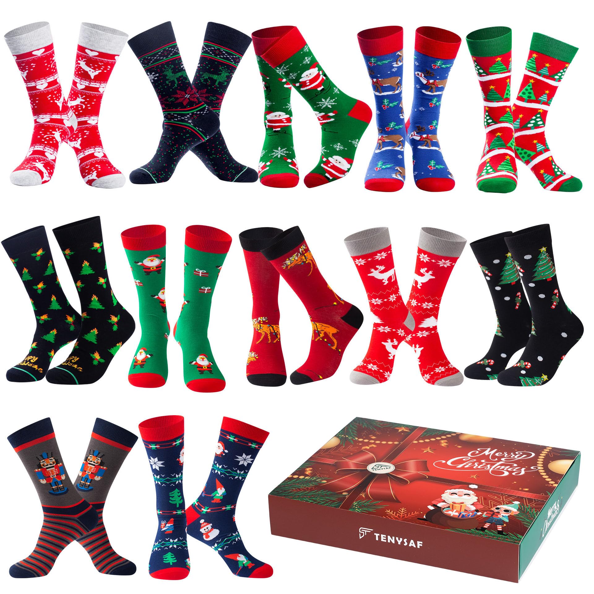 BIRCEN Mens Funny Socks Christmas Socks for Men Women Colorful Fun Novelty Crew Patterned Socks 6 Pairs US 7-13