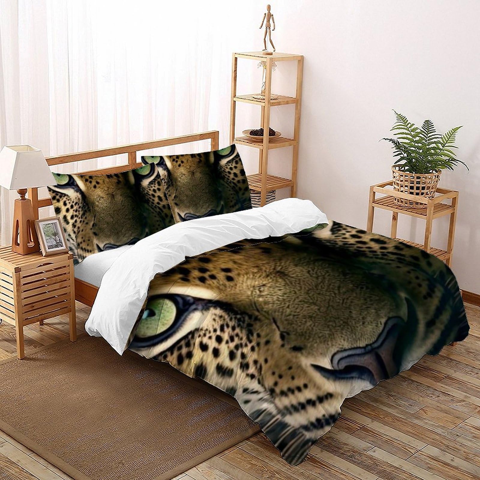 Housse de couette 260x220 cm guépard parure de lit microfibre animaux 3D et taies d'oreiller garçon