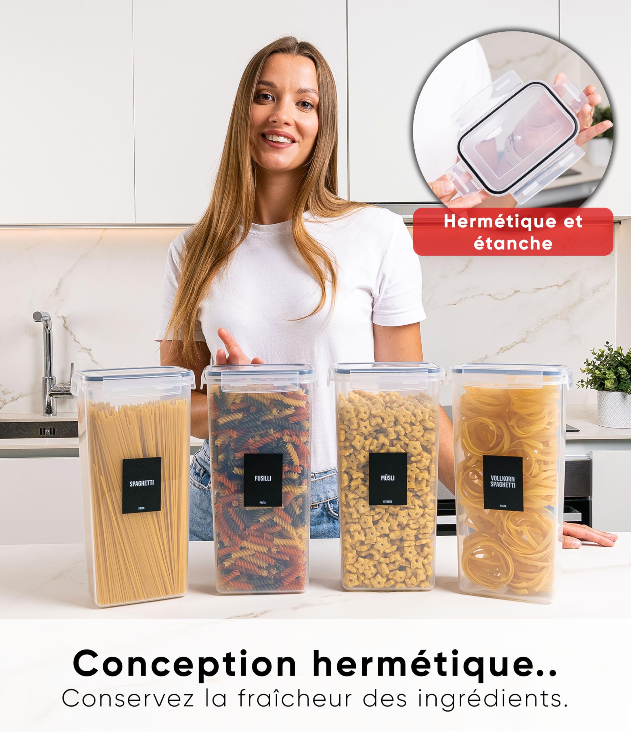 Deco haus Opbergdoos voor keuken, 24 stuks, herbruikbaar, met luchtdicht deksel, kunststof dozen, opslag en organisatie van de keuken, BPA-vrij, 0,8 l, 1,4 l, 2 l