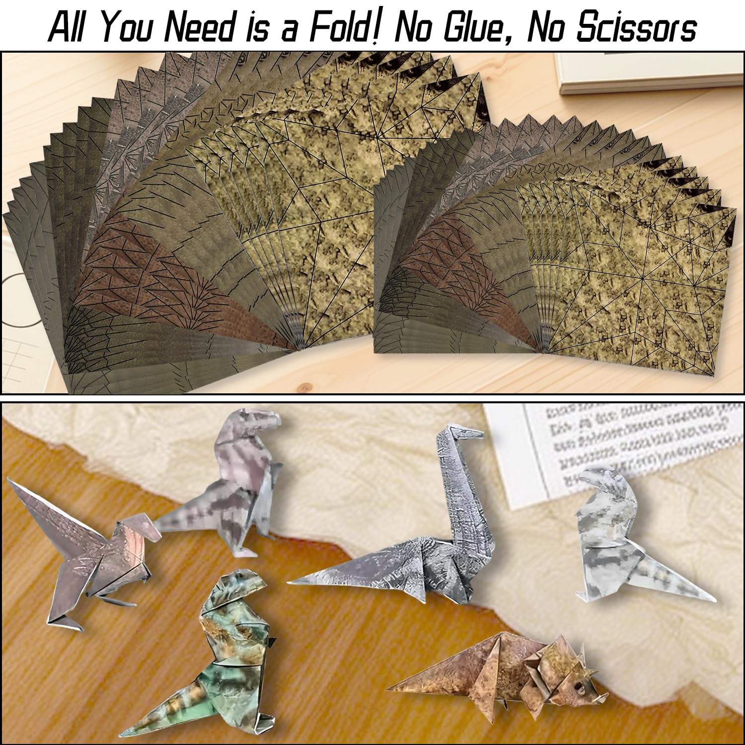 Kit de Origami de Dinosaurios, 35 Hojas de Papel para Plegar Figuras de Animales Prehistóricos, Manualidades Creativas para Niños de 6 a 12 Años