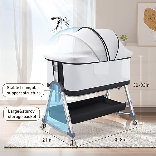 Miniatura 6 de 4 in 1 Bedside Bassinet for Baby, Portable Baby Bassinet with Wheels, Baby Crib with Changing Station, Mattress Included and Storage, Foldable Malla