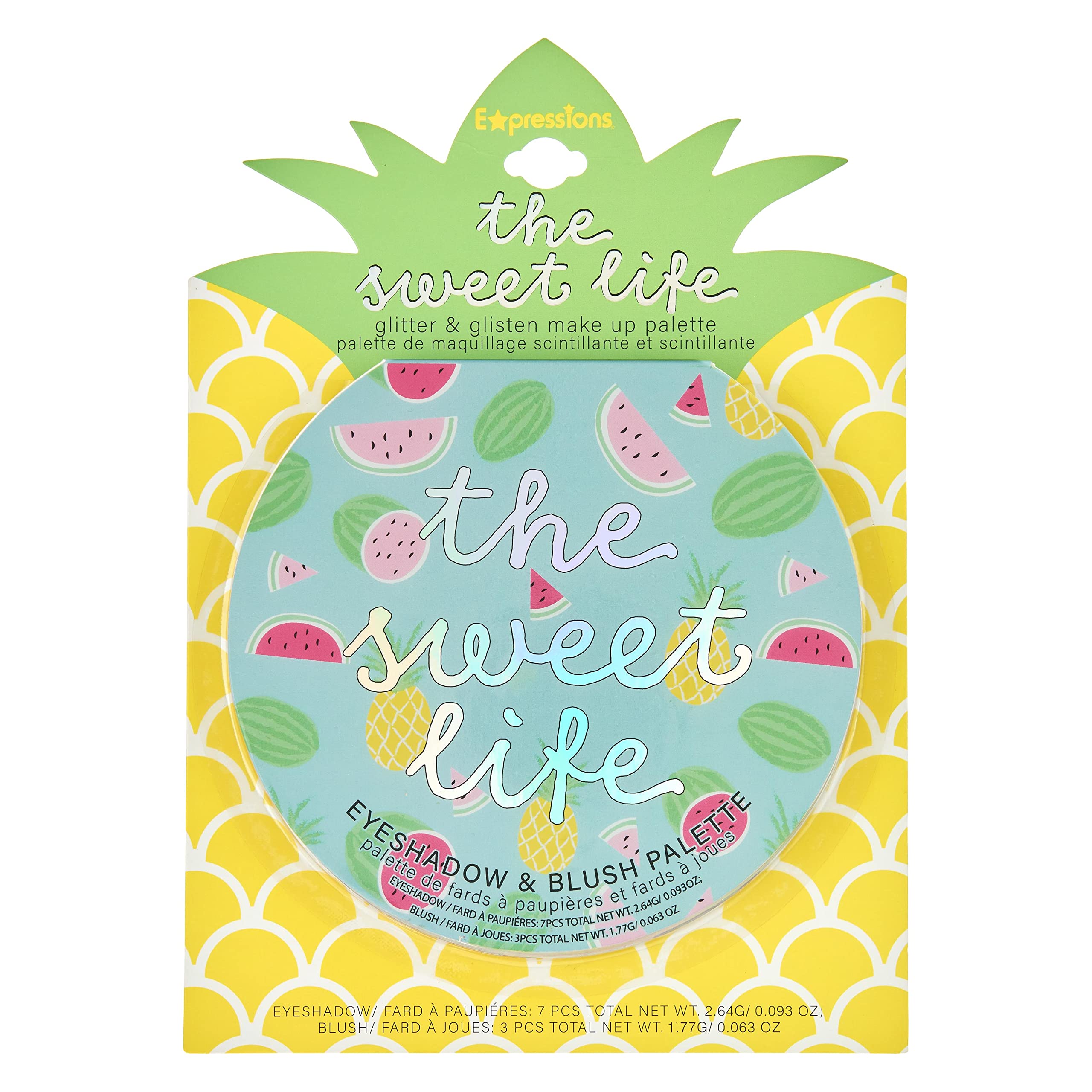 Paleta de maquillaje The Sweet Life Glisten & Glitter Paleta de sombra de ojos de 10 colores y rubor de maquillaje, juego de belleza novedoso, plegable compacto con espejo, lavable, no tóxico 6