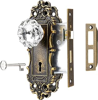 Mortise Lock Set for Interior Door, Antique Brass Door Knobs with Lock a...