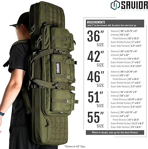 Miniatura 22 de Savior Equipment - Funda táctica americana clásica doble para transportar armas largas, pistolas, rifles, con mochila y correa, compartimento