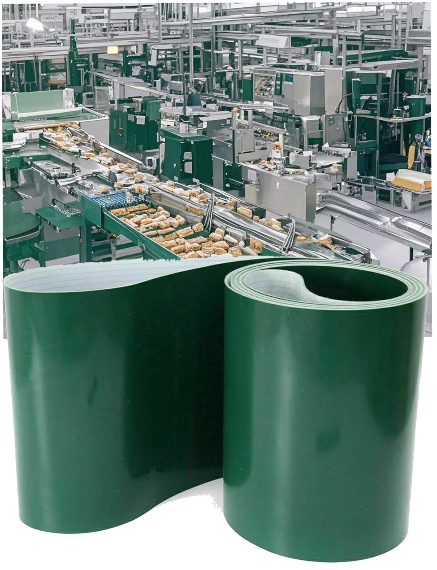 Nastro trasportatore piatto leggero in PVC verde, nastro trasportatore industriale spesso 2 mm for linee di assemblaggio, imballaggio, lavorazione alimentare e movimentazione dei materiali(70x100x0.2c