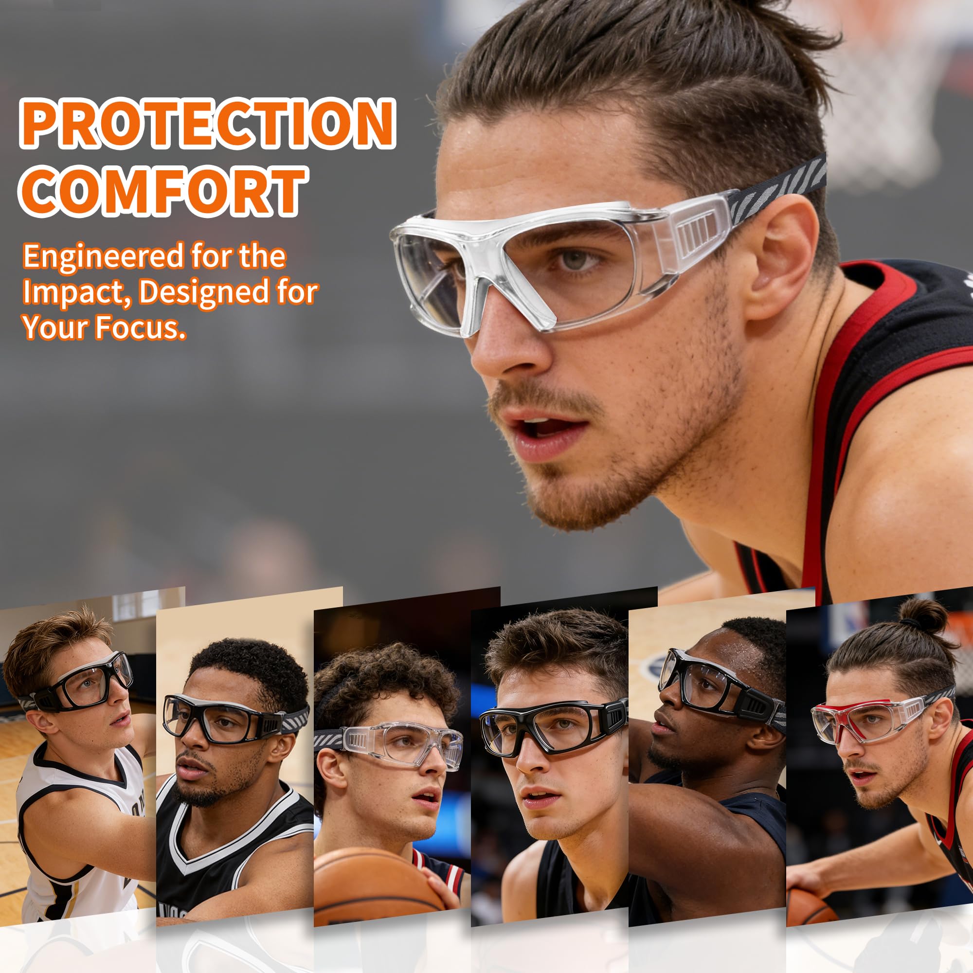 SooGree Okulary sportowe dla mężczyzn kobiet koszykówka piłka nożna sporty przeciwmgielne wstrząsy kolizja okulary przenośne okulary (przezroczysta ramka, biała podkładka)