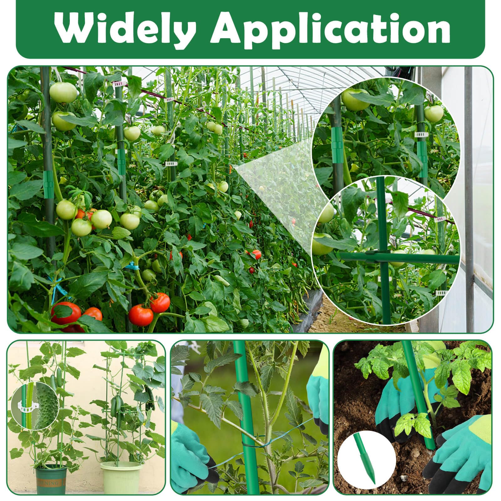 Cludoo Juego de 232 estacas de jardín con 70 juegos de estacas de fibra de vidrio para plantas, soportes y accesorios, 1.2 m, 1.5 m, 1.8 m, 2.1 m, para tomate, verduras, pimiento, vallas, plantas de