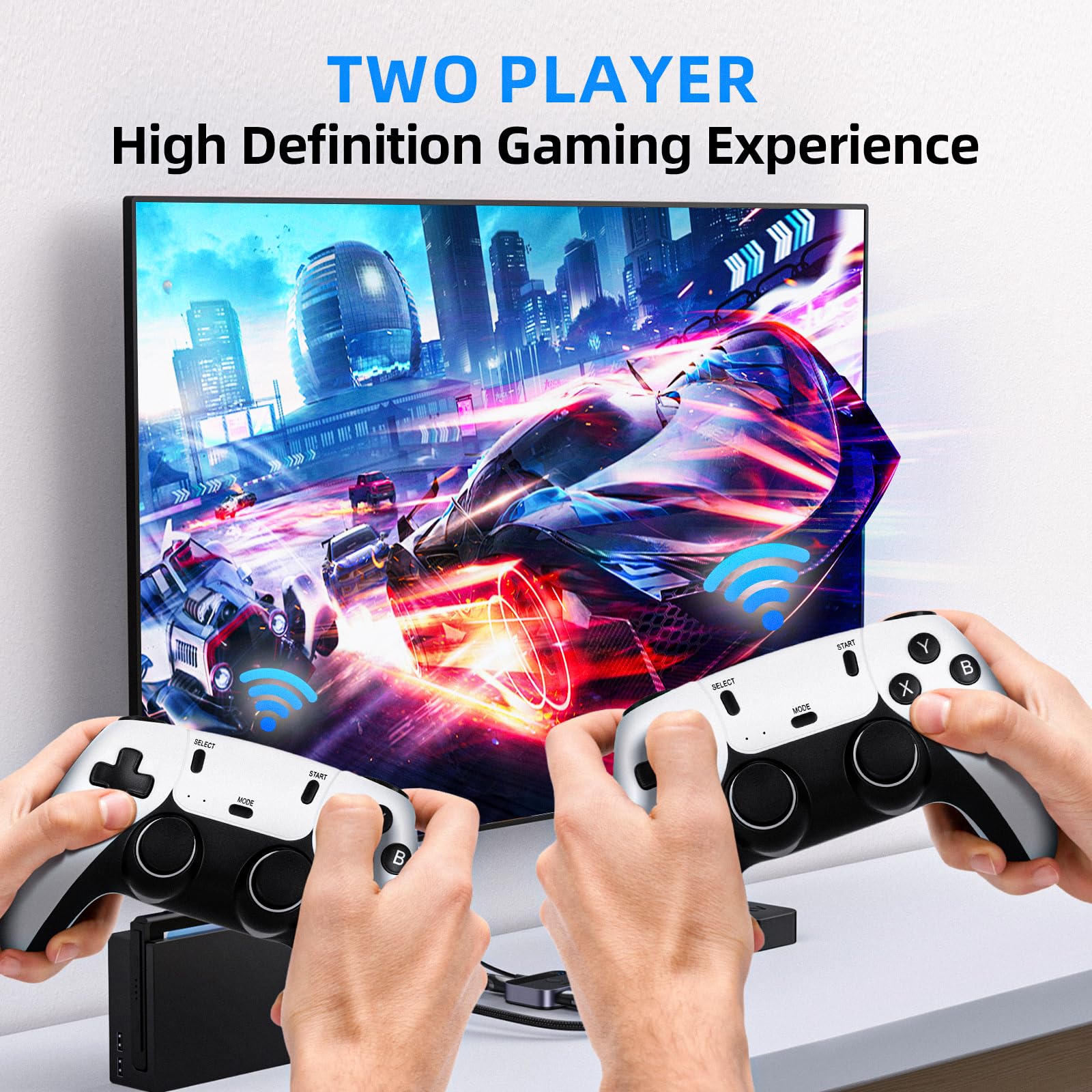 LeonDesigns Retro-Spielkonsole Videospielkonsole 2 Spielecontroller, interne 64-GB-Karte 30.000+ Spiele, Arcade-Bildschirm 1080P/720P HDM-BLUE