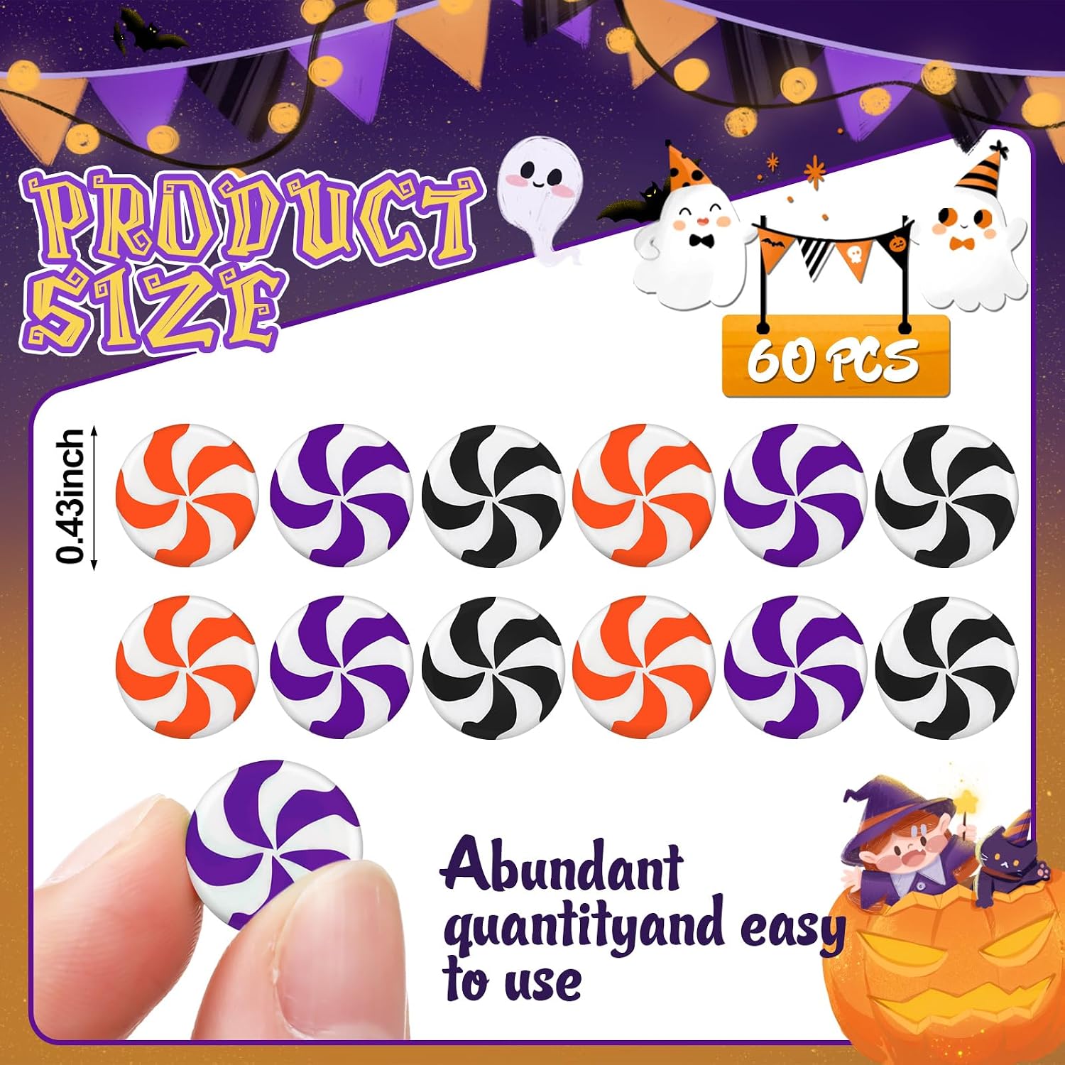 Giegxin 60 Pcs Halloween Fake Candy Decor Halloween Miniatures for Crafts Fake Peppermint Ornaments Mini Candy Canes Decor for Holiday Party Decor DIY Craft(Black, Orange, Purple) image 2