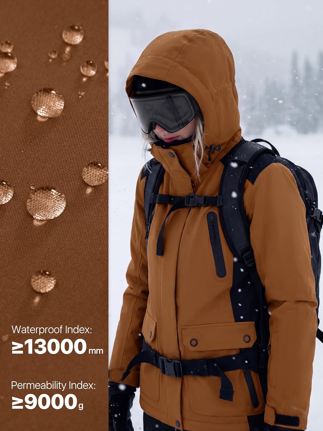 FREE SOLDIER Women's Waterproof Ski Jacket Fleece Lined Winter Coat Windproof Hooded Jacket Fully Taped Seams - Image 5